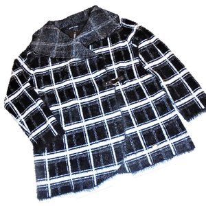Cardigan Sweater XL NWT Fuzzy Plaid Black White Heavy Knit Jacket Coat